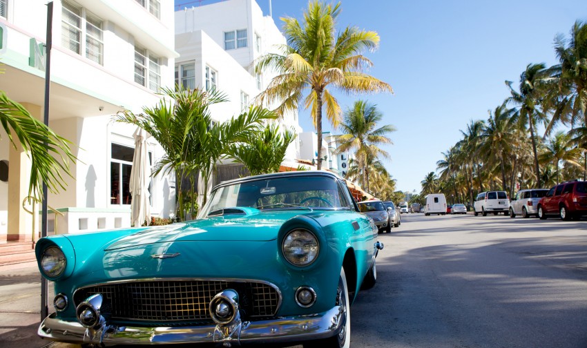 View of  Ocean drive with a vintage car